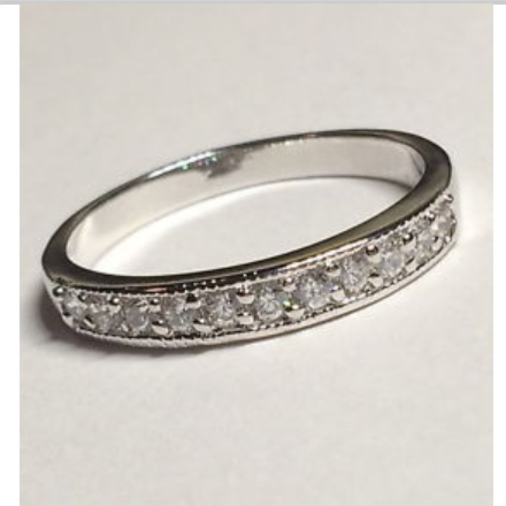 Silver Cubic Zirconia Anniversary Ring Band Stackable Size 9 10 Rhodium Plated